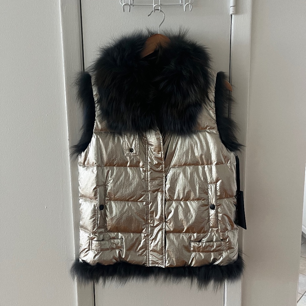 Brand New Linda Richards Luxury Rabbit Fur Lined Puffer Vest Womens Size Medium
